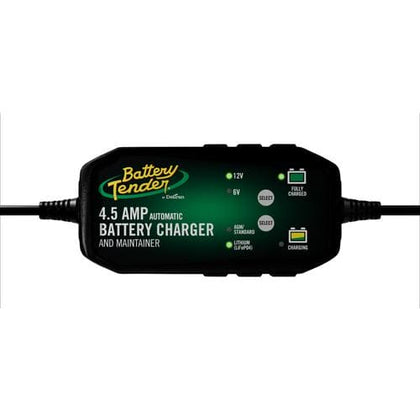 Battery Tender Battery Charger 6V/12V  It has an output of 4.5 amps that is distributed from 6 to 12 volts. It is shockproof- 470348
