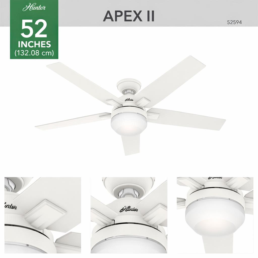 Hunter White Ceiling Fan with LED Light 132 cm / 52 inches - 502197 ebuystt