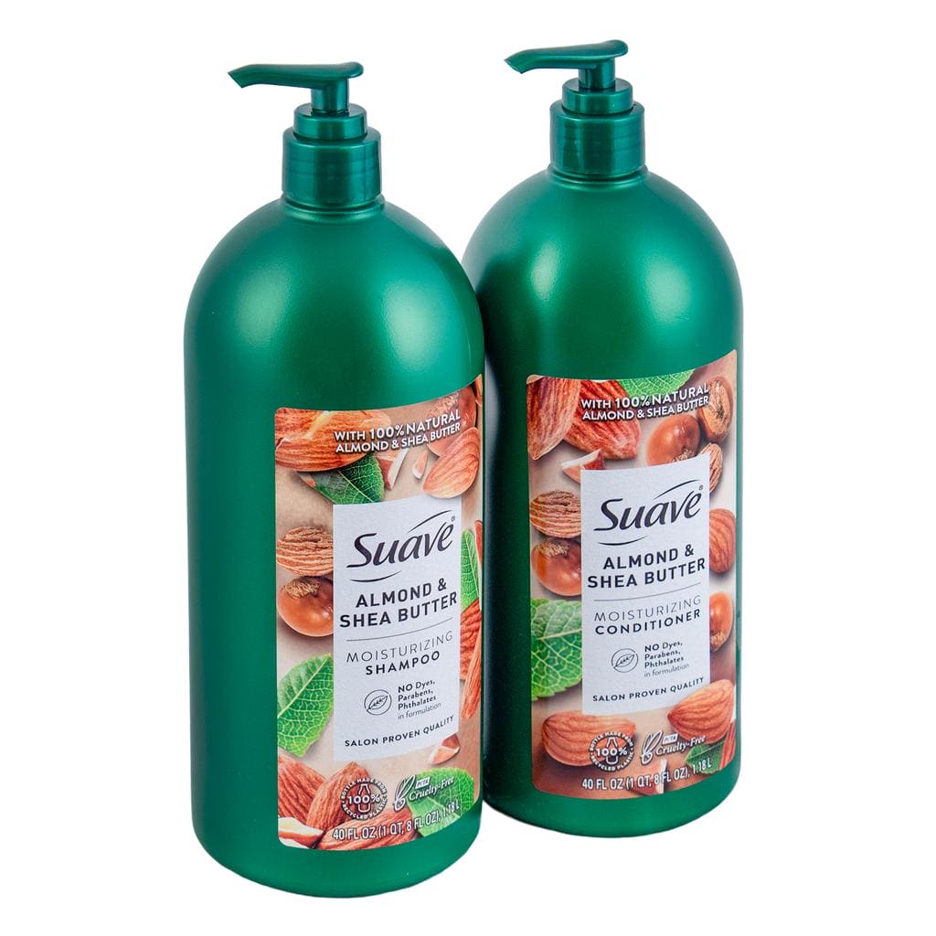 Suave Almond + Shea Shampoo and Conditioner 2 Units / 40 oz Enriched with 100% natural almond and shea butter, this exquisite formula repairs while cleansing, leaving dry or damaged hair nourished, beautiful and incredibly scented-208420 Hannah's Variety Store