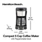 Hamilton Beach 5 Cup Compact Drip Coffee Maker with Programmable Clock, Glass Carafe, Auto Pause and Pour, Black & Stainless Steel (46111) ebuystt