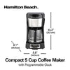 Hamilton Beach 5 Cup Compact Drip Coffee Maker with Programmable Clock, Glass Carafe, Auto Pause and Pour, Black & Stainless Steel (46111)