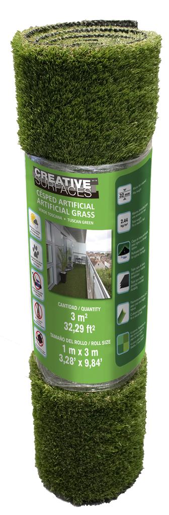 Creative Surfaces Artificial Grass Roll. Add a different touch to your yard or put some color where there isn't any with this artificial turf roll from Creative Surfaces with Tuscan green color. -397932