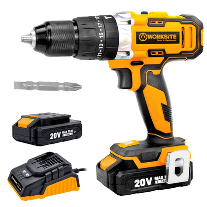 WORKSITE Power Hammer Screwdriver Drills Machine Drilling Tools 20V Lithium Battery Screw Driver Cordless Hammer Drill Driver- CD334H