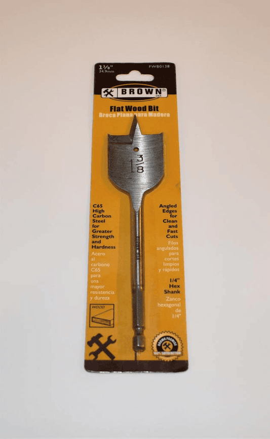 Brown Flat Wood bit 1-3/8 Inches and 9/16 inches for use in wood and wood-like materials. - FWB0138 - (1 3/8 inches) - FWB916 - (7/16 inches) MEGA