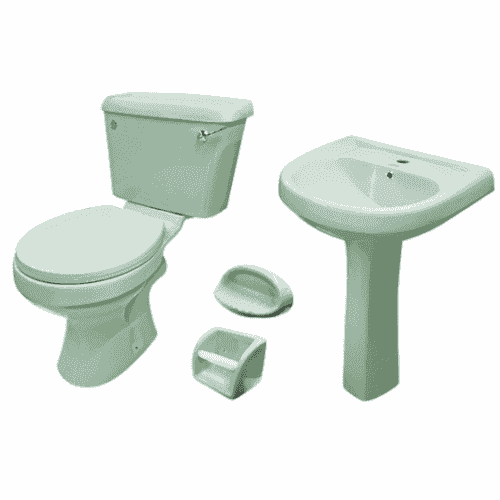 Victory 4 Pcs Toilet Set includes Face basin and Pedestal soap dish and Tissue holder, Lever and Seat. Green in Color, Durable, Elegant Finish P-Trap - CHIA154 MEGA
