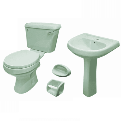 Victory  4 Pcs Toilet Set includes Face basin and Pedestal soap dish and Tissue holder, Lever and Seat. Green in Color, Durable, Elegant Finish P-Trap - CHIA154