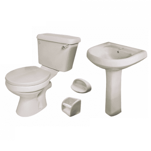 Victory 4 Pcs Toilet Set includes Face basin and Pedestal soap dish and Tissue holder, Lever and Seat. Ivory in Color, Durable, Elegant Finish P-Trap - CHIA154 MEGA