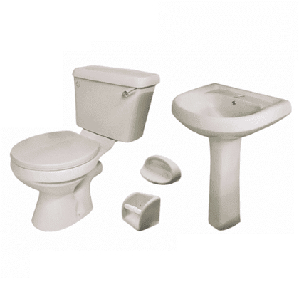 Victory 4 Pcs Toilet Set includes Face basin and Pedestal soap dish and Tissue holder, Lever and Seat. Ivory in Color, Durable, Elegant Finish P-Trap - CHIA154