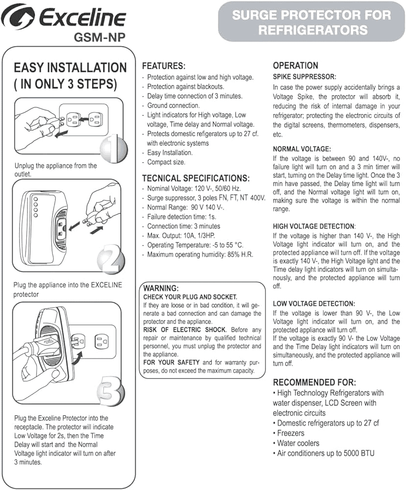 Exceline Surge Protector for (Refrigerators)- GSM-NP120E MEGA