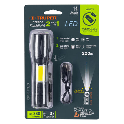 TRUPER 2 IN 1 ALUMINUM LED FLASHLIGHT- With Brightness of 270 lm (front), 280 lm (side)-100371