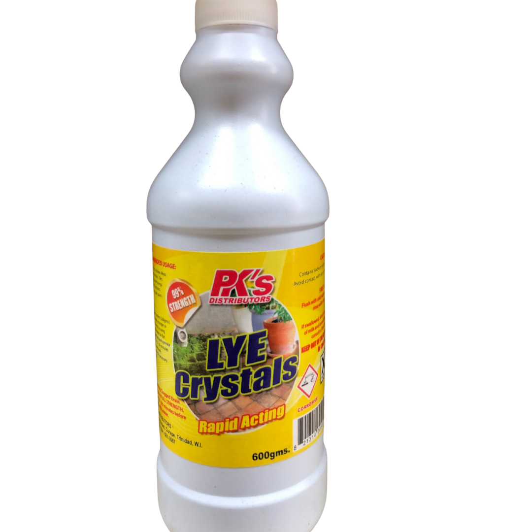 PKS Distributors Lye Crystals Targets soiled spots, mildew, moss, and grease on surfaces like walls, tiles, drains, and concrete paving.- 260 grams MEGA