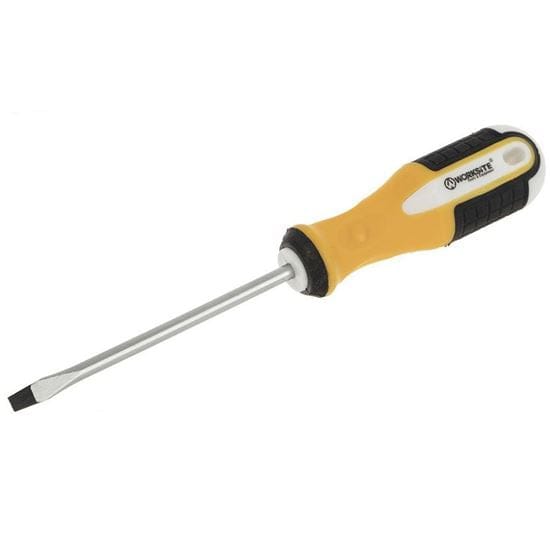 Worksite Flat Head Screwdriver 5 * 100 Made of Highly Durable CR-V Steel, Black Magnetic Head, Non Slip TPR Handle, Rust Resistant Finish. WT5020 Worksite Hand Tools