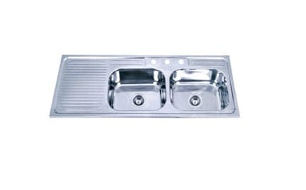 Sink Double Basin with Left Hand Drain Board 48" X 20" X 6" - AUGH013 MEGA
