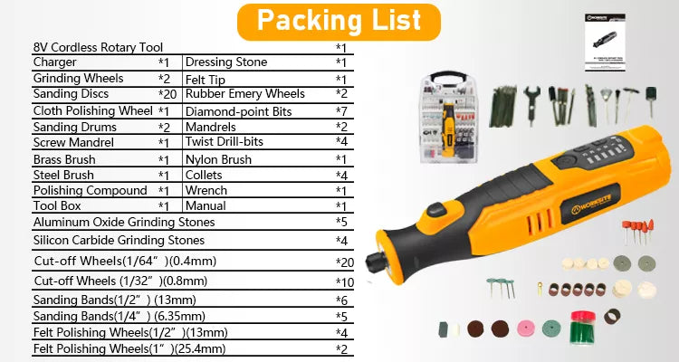 WORKSITE 8V Rotary Tool 110 Pieces Accessories Set Mini Grinder Cutter Diamond Jewelry Wood Cordless Rotary Tool Kit.- CRT324-110 Worksite Hand Tools