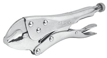 Pretul Curved Jaw Locking Pliers for Tightening, Clasping, Twisting and Turning. Made with heat-treated alloy steel and Nickel-plated finish for increased corrosion resistance. Ideal for welders, mechanics and carpenters MEGA