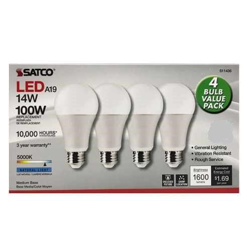 Satco S6237 13 Watt T2 Ultra Mini Spiral 5000K Natural Light Compact Fluorescent Light Bulbs - 4 per Package (60 Watt Replacement) - 04592306237 Pie's Variety Store