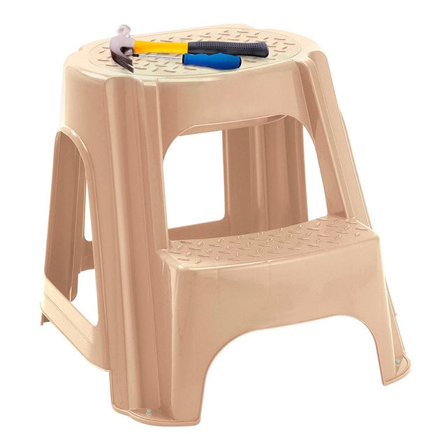 Rimax Two Level Step Stool Beige for Office, Garage, Library, Closet, RV, Bathroom, Porch, & More  Step Stool Ladder Ideal for Adults, Seniors, & Kids– 11296