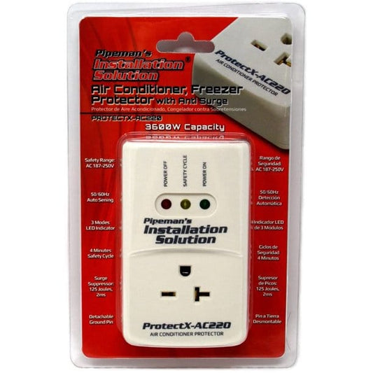 Pipeman's Installation Solution AC 220v Surge Brownout Voltage Protector 3600 Watts For Air Conditioners, Freezers, Ice Makers, Washing Machines or any Large Appliances.Protect your appliance from High or Low voltage by interrupting-PROTECTX - AC220 Hannah's Variety Store