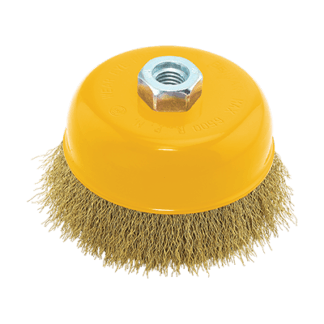 Worksite Wire Cup Brush 100 Millimeter M14, Crimped Wire Cup Brush. For Use With Drill And Angle Grinders. Hex Shank Arbor 4 Inch. Brass Coated. Heavy Duty Cleaning Prior To Welding, Weld Scale And Corrosion Removal, Rust And Paint Removal - WCB075 Worksite Hand Tools