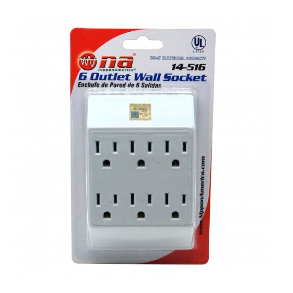 Nippon 6 Wall Outlet Socket The 6-outlet wall-mounted surge protector can provide protection for your electrical appliances -14-516