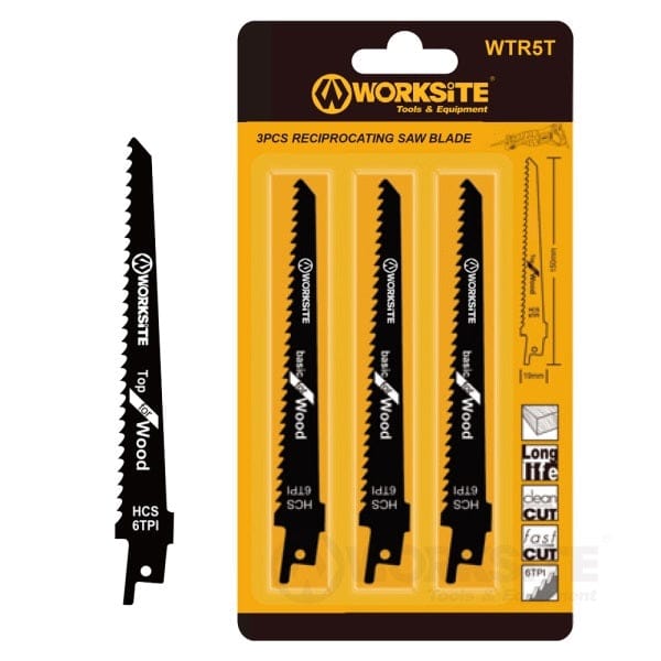 WORKSITE Reciprocating Blade 3Pcs - Saw Blades - Set Cuts Wood HCS, 150*19*1.2mm, 6TPI -WTR6T Worksite Hand Tools