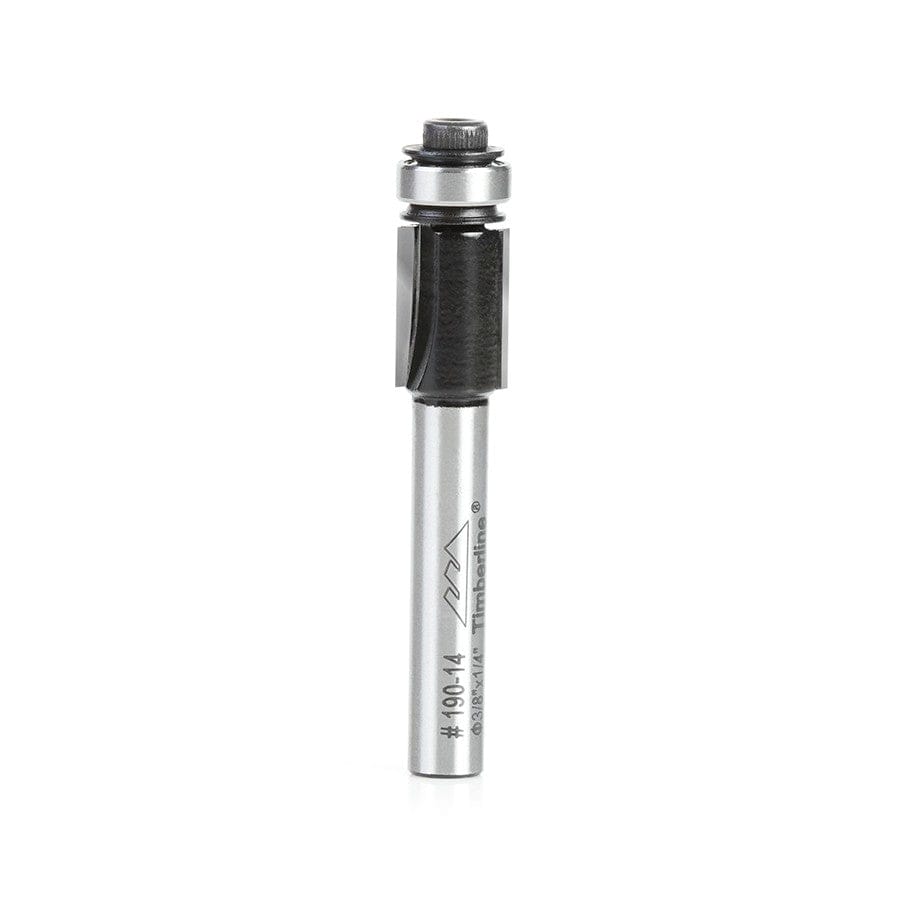 Timberline Router Bit Carbide Tipped Flush Trim 3/8 Diameter x 1/2 x 1/4 Inch Shank with Ball Bearing. 2&3 Flute with Ball Bearing Guide- #190-14 MEGA