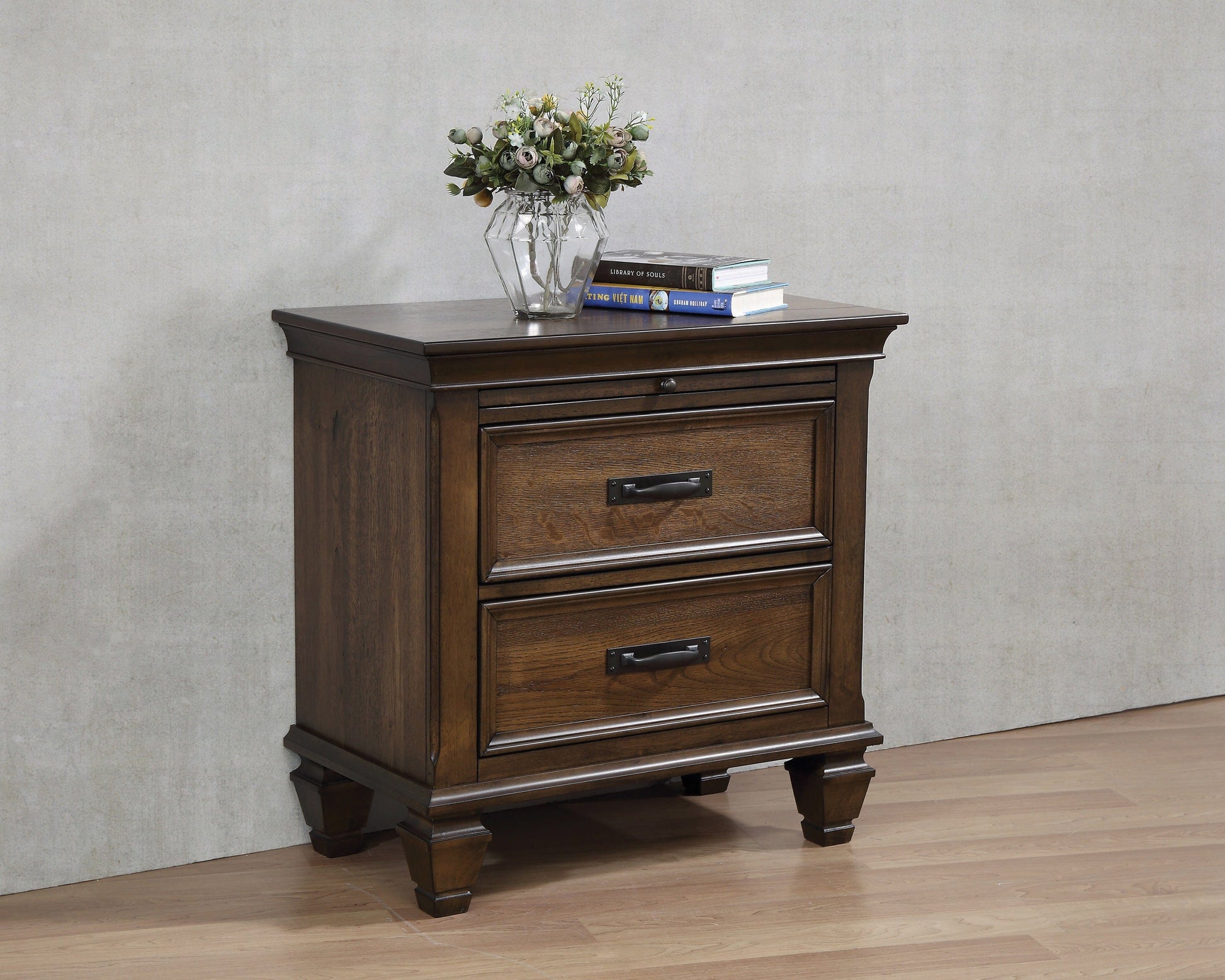 2-Drawer Nightstand With Pull Out Tray Burnished Oak - 200972 A-Z Store Nadia