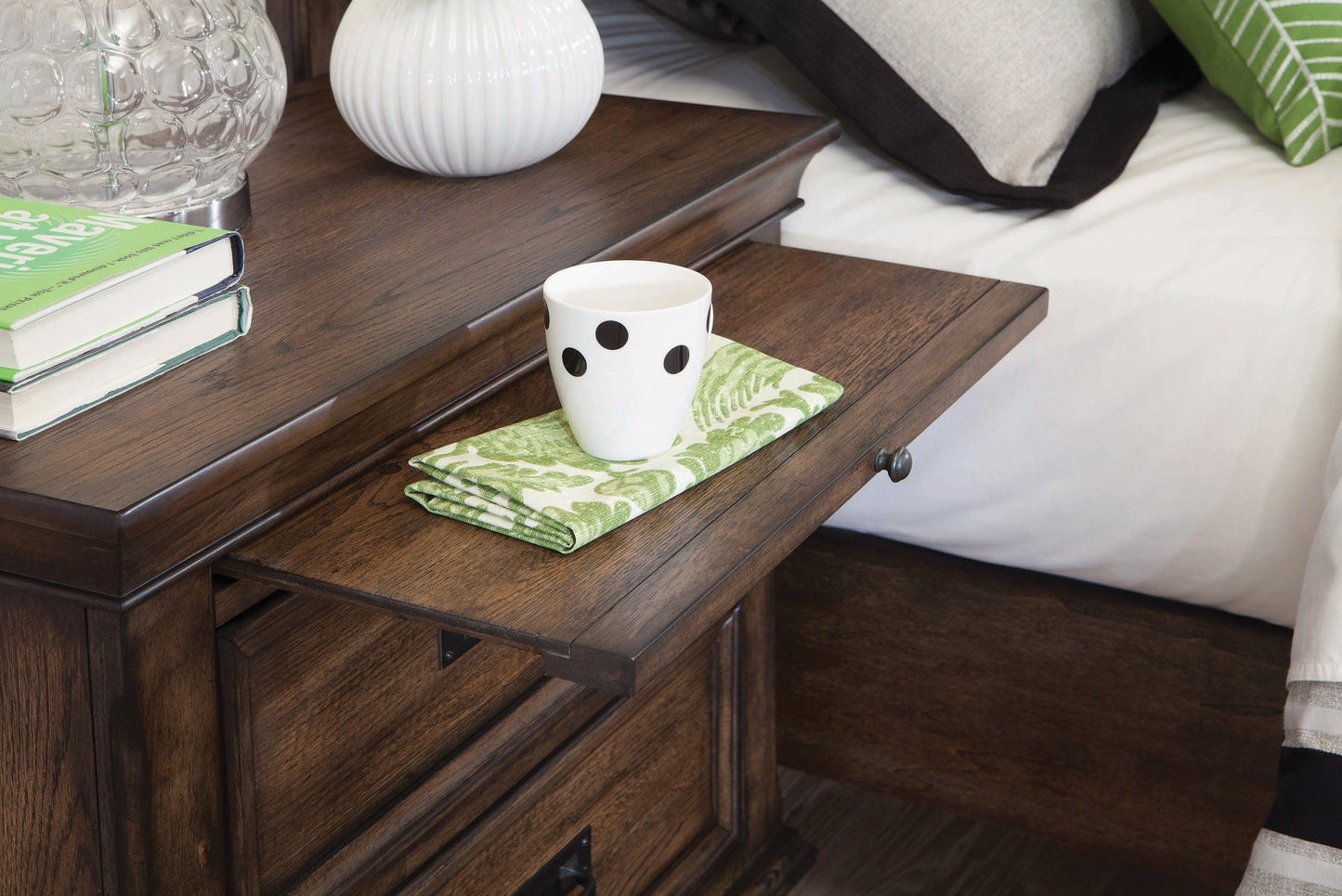 2-Drawer Nightstand With Pull Out Tray Burnished Oak - 200972 A-Z Store Nadia