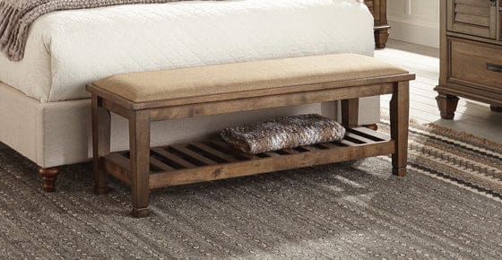 Bench With Lower Shelf Beige And Burnished Oak - 200977 A-Z Store Nadia