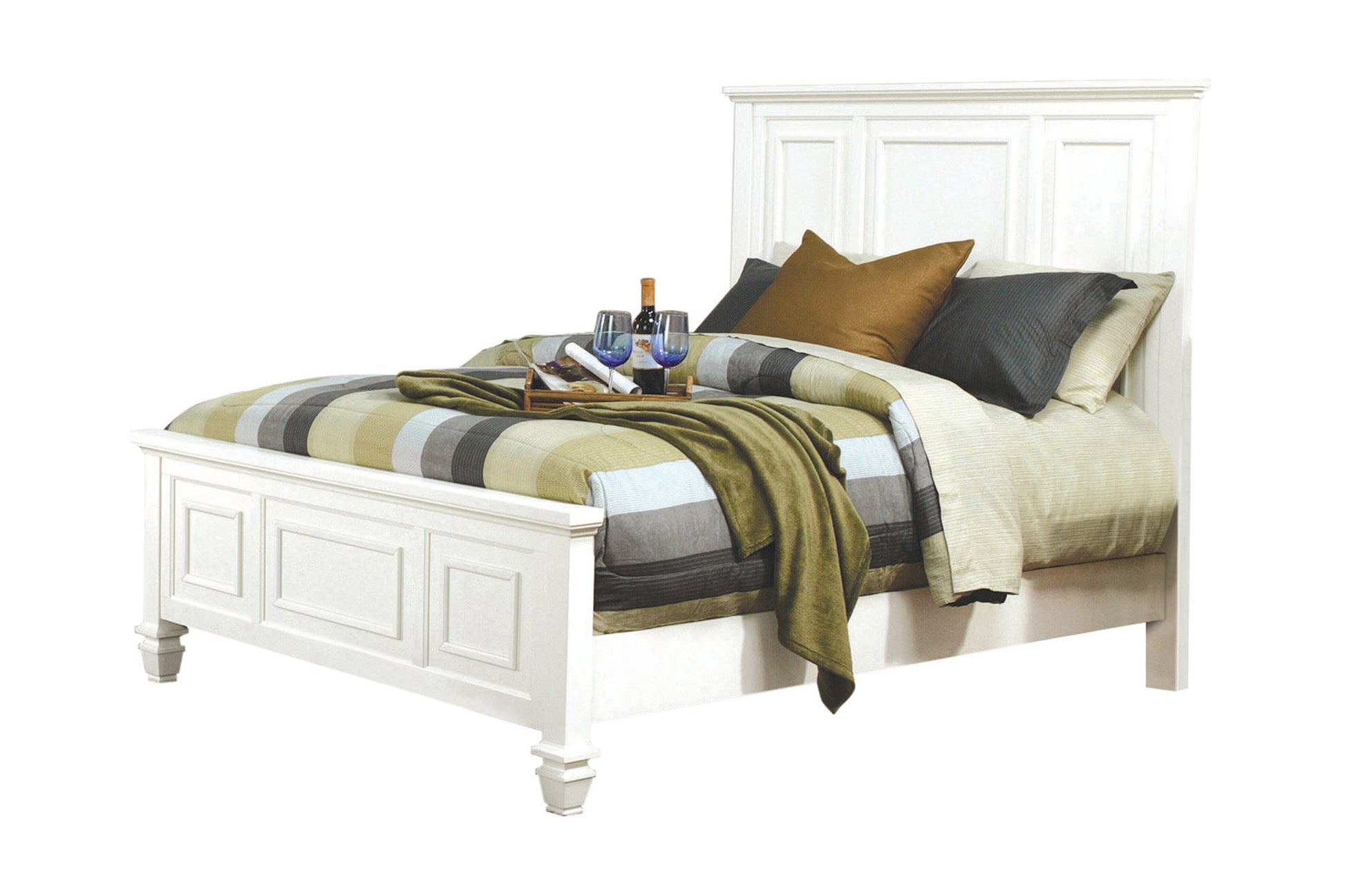Sandy Beach California King Panel Bed With High Headboard White Collection: This Bed Is Just Suitable For A Downtown Loft As It Is For A Beachfront Home. Headboard And Footboard Feature Detailed Carvings And Moldings.  SKU: 201301KW coastmega