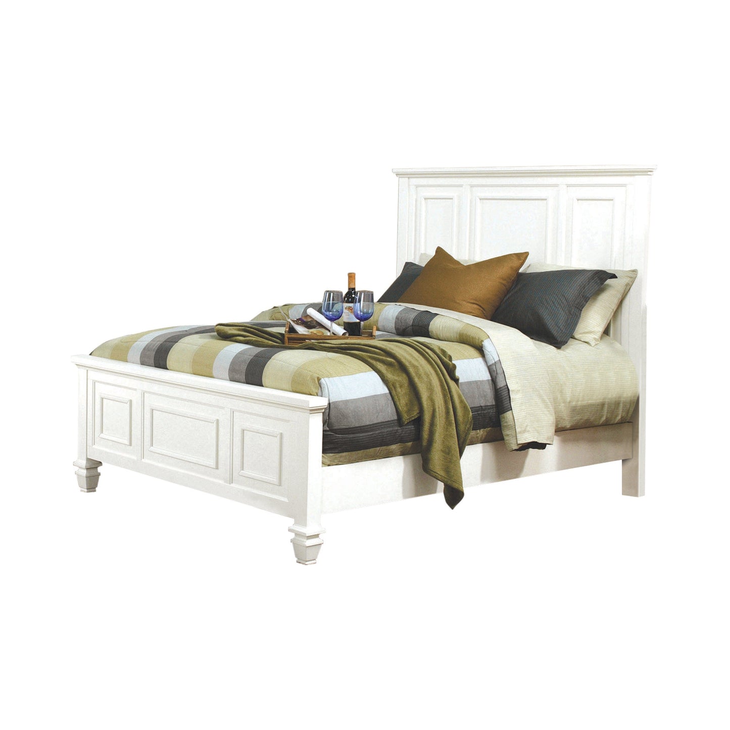 Sandy Beach California King Panel Bed With High Headboard White Collection: This Bed Is Just Suitable For A Downtown Loft As It Is For A Beachfront Home. Headboard And Footboard Feature Detailed Carvings And Moldings.  SKU: 201301KW coastmega