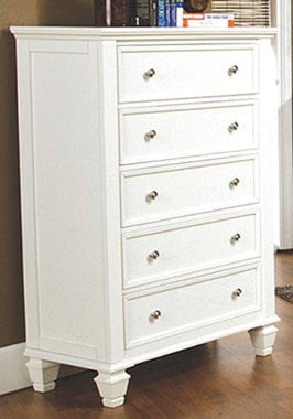 Sandy Beach 5-Drawer Rectangular Chest White Collection: Chest Features Five Roomy Drawers With Plenty Of Storage For Foldable Clothes As Well As Extra Bed Linens. Broad Top Wide Enough For Lamp And A Collection Of Books.  SKU: 201305 coastmega