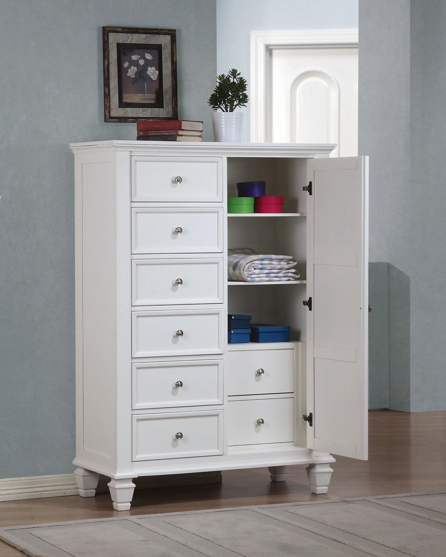 Sandy Beach 8-Drawer Man’s Chest Storage White Collection: Upgrade Your Bedroom Storage Options With This Tasteful, Hardwood Chest. Crafted From High Quality Materials, It's Sturdy And Durable, Plenty Of Room To Meet Your Storage Needs.  SKU: 201308 coastmega