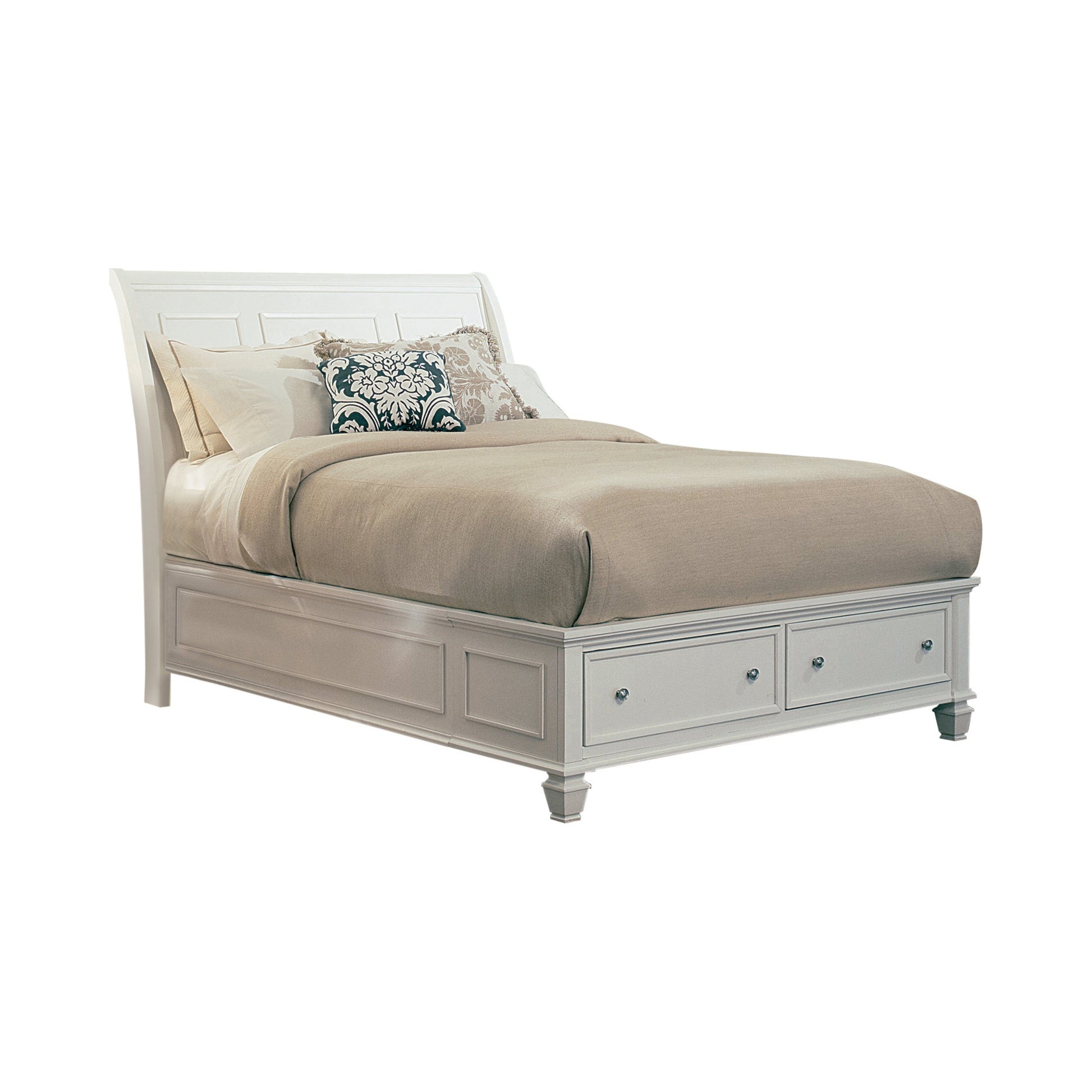 Sandy Beach Eastern King Storage Sleigh Bed White Collection: This Bed Is Constructed From Tropical Hardwoods And Veneer For Dependability And Durability, Also A Classy White Finish, Can Be Showcased In Any Master Bedroom.  SKU: 201309KE coastmega