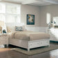 Sandy Beach California King Storage Sleigh Bed White Collection: This Bed Can Be The Centerpiece Of Any Master Bedroom. Two Storage Drawers Are Built Into The Carved Footboard For storing extra Linens.  SKU: 201309KW coastmega