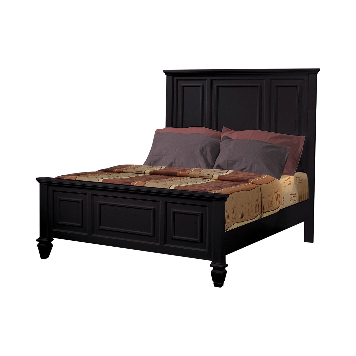 Sandy Beach California King Panel Bed With High Headboard Black Collection: This Bed Offers A Regal Appearance. It Is Designed To Be The Showcase Piece Of Any Master Bedroom.  SKU: 201321KW coastmega