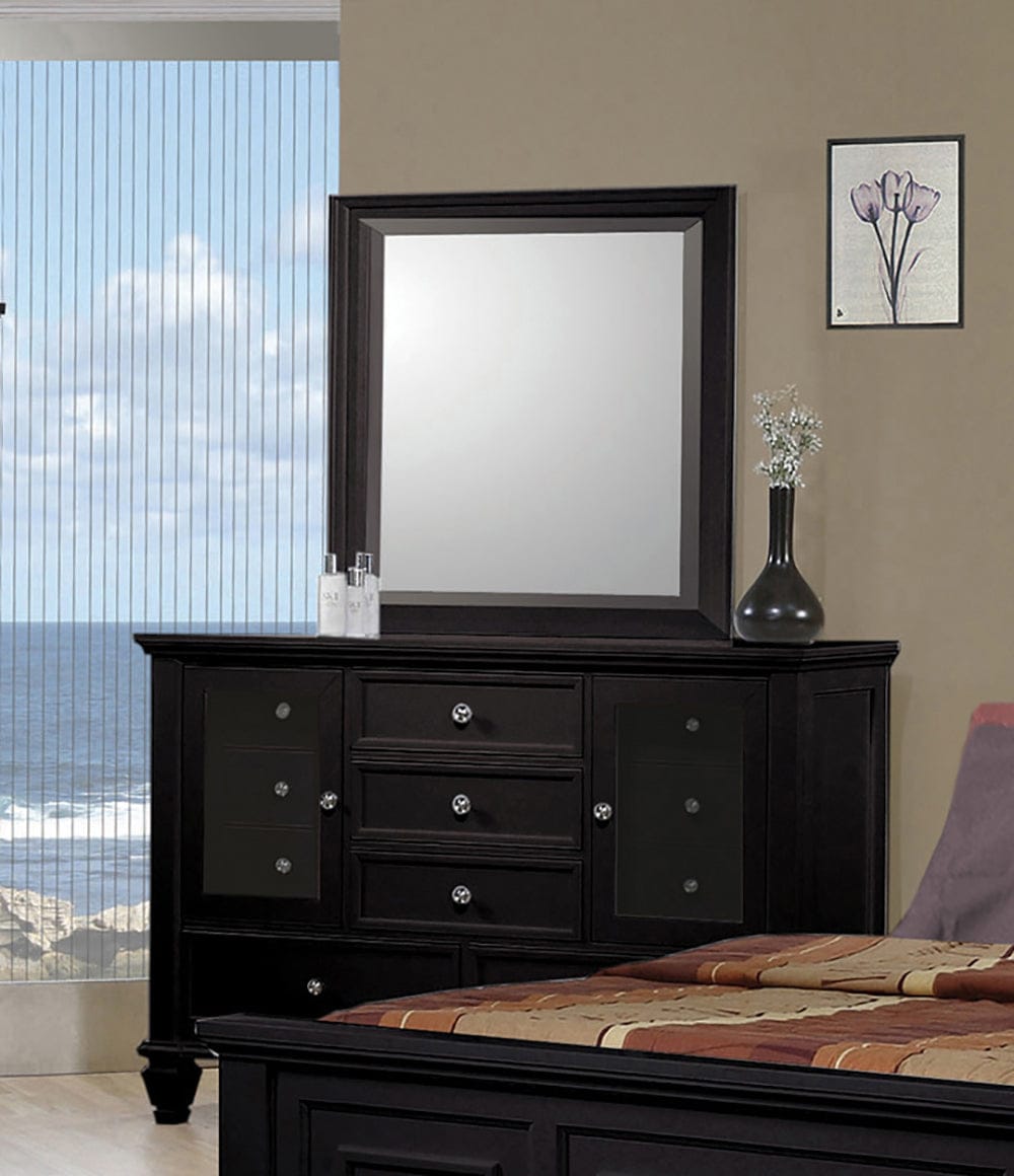 Sandy Beach Queen Panel Bed With High Headboard Black Collection: This Bed Is The Highlight Of A Master Bedroom. Headboard And Footboard Are Both Crafted With Carved Clean Lines And Decorative Moldings.   SKU: 201321Q coastmega