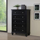 Sandy Beach 5-Drawer Chest Black Collection: This Noble Looking Chest Adds Elegant Simplicity To Your Master Bedroom. The Top Is Spacious Enough For Several Knickknacks And A Small Table Lamp.  SKU: 201325 coastmega