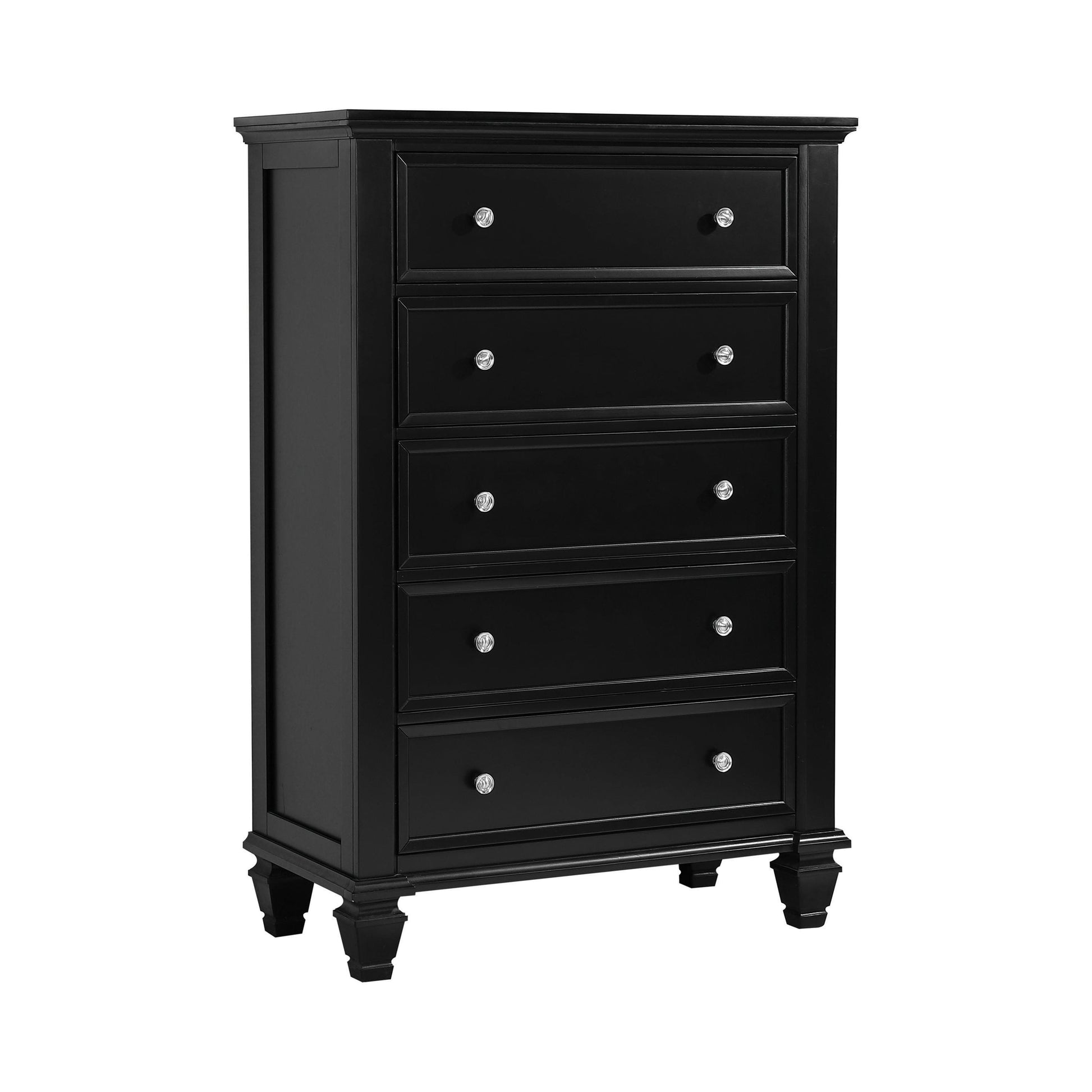 Sandy Beach 5-Drawer Chest Black Collection: This Noble Looking Chest Adds Elegant Simplicity To Your Master Bedroom. The Top Is Spacious Enough For Several Knickknacks And A Small Table Lamp.  SKU: 201325 coastmega