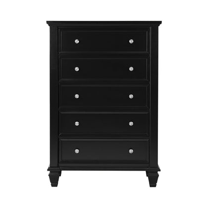 Sandy Beach 5-Drawer Chest Black Collection: This Noble Looking Chest Adds Elegant Simplicity To Your Master Bedroom. The Top Is Spacious Enough For Several Knickknacks And A Small Table Lamp.  SKU: 201325