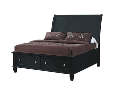 Sandy Beach Eastern King Storage Sleigh Bed Black Collection: This Storage Bed Make For A Practical Addition To Any Master Bedroom. This Eastern King Storage Bed Adds Panache.  SKU: 201329KE coastmega