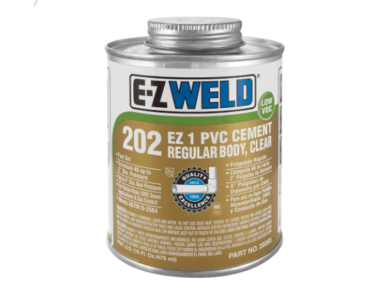 E-Z WELD - PVC Cement Regular Body, Clear 202 fast set PVC/uPVC cement for use on pipe and fittings 120/240/475/947ml