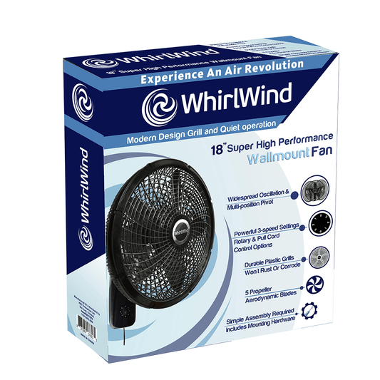 WHIRLWIND 18" HIGH PERFORMANCE WALL-MOUNTED FAN WITH REMOTE - 20017652 MEGA