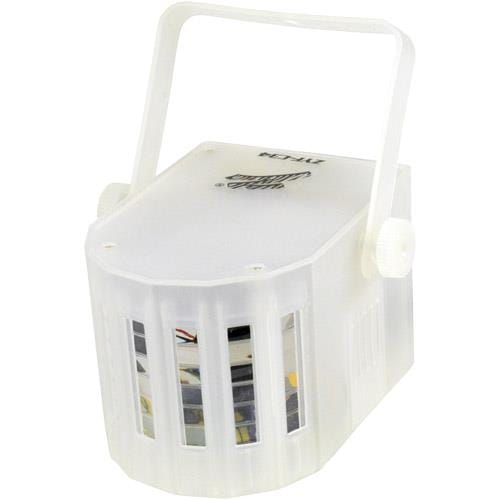 Zebra - Mini LED Derby Disco Light contains 4 LED bulbs comprised of red, blue, green and white which spread an illumination through 36 clear crystal windows. This unit also comes with a speed control that regulates the LED patterns