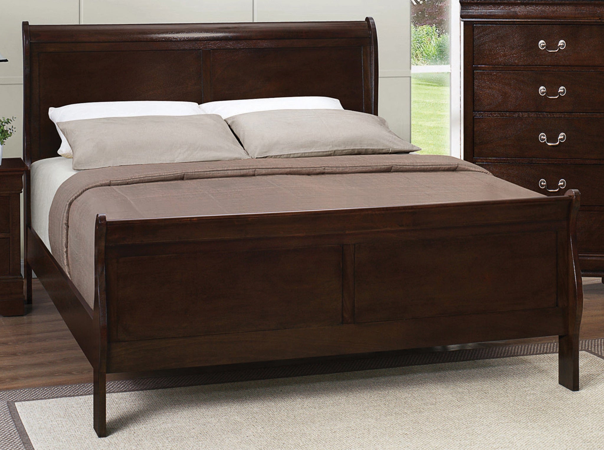 Louis Philippe Queen Panel Sleigh Bed in a Cappuccino Colour