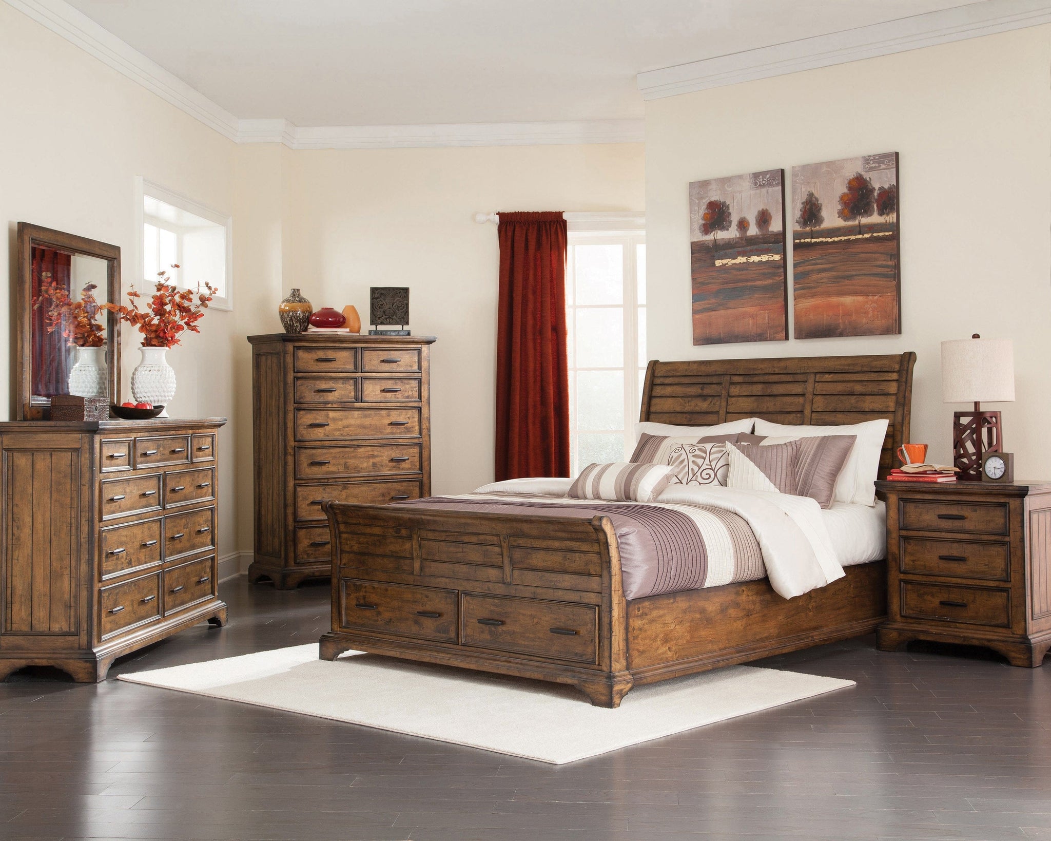 Elk Grove Eastern King Storage Bed Vintage Bourbon Collection: Make Any Room Stand Out With This Dynamic Storage Bed. Crafty Design Elements On A Vintage Bourbon Finish All Solid Wood Construction Frame Makes It A Sophisticated Choice.   SKU: 203891KE