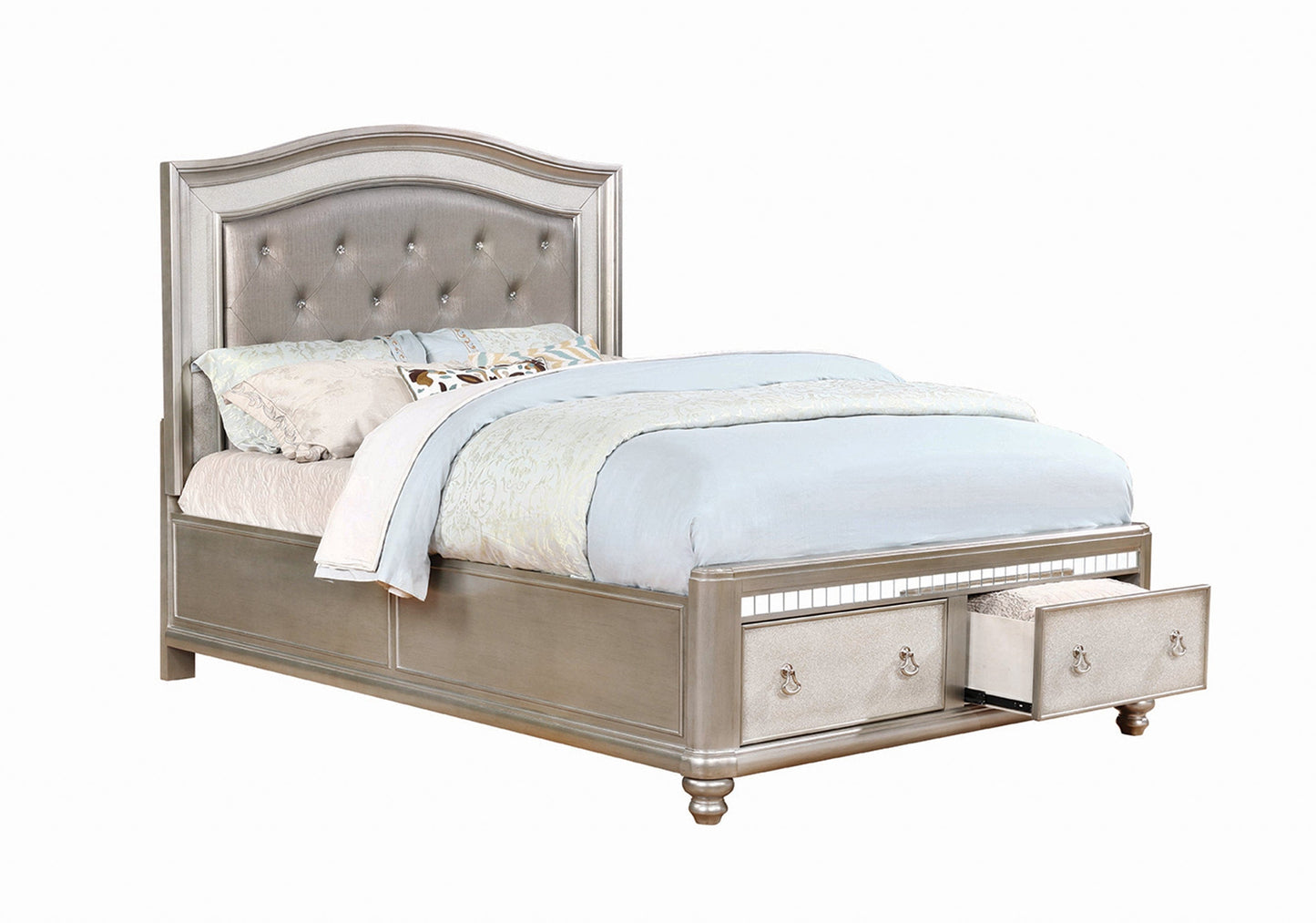 Bling Game Upholstered Storage California King Bed Metallic Platinum Collection: Bling Game SKU: 204180KW coastmega