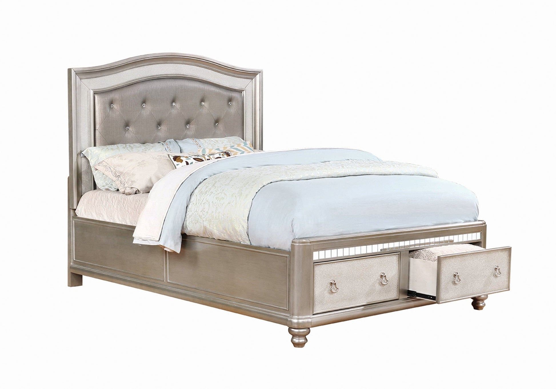 Bling Game Upholstered Storage California King Bed Metallic Platinum Collection: Bling Game SKU: 204180KW coastmega