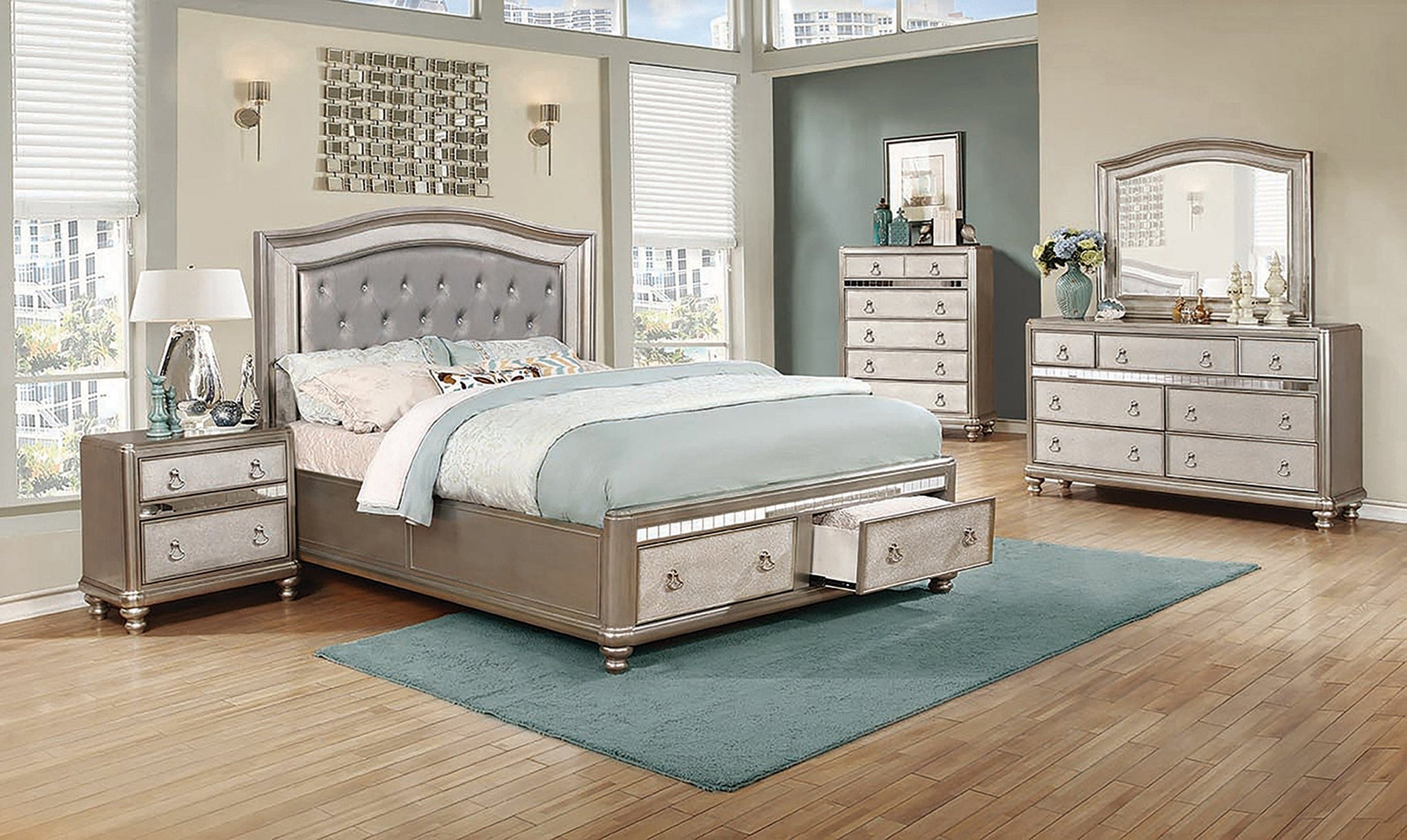 Bling Game Upholstered Storage Queen Bed Metallic Platinum Collection: Bling Game SKU: 204180Q
