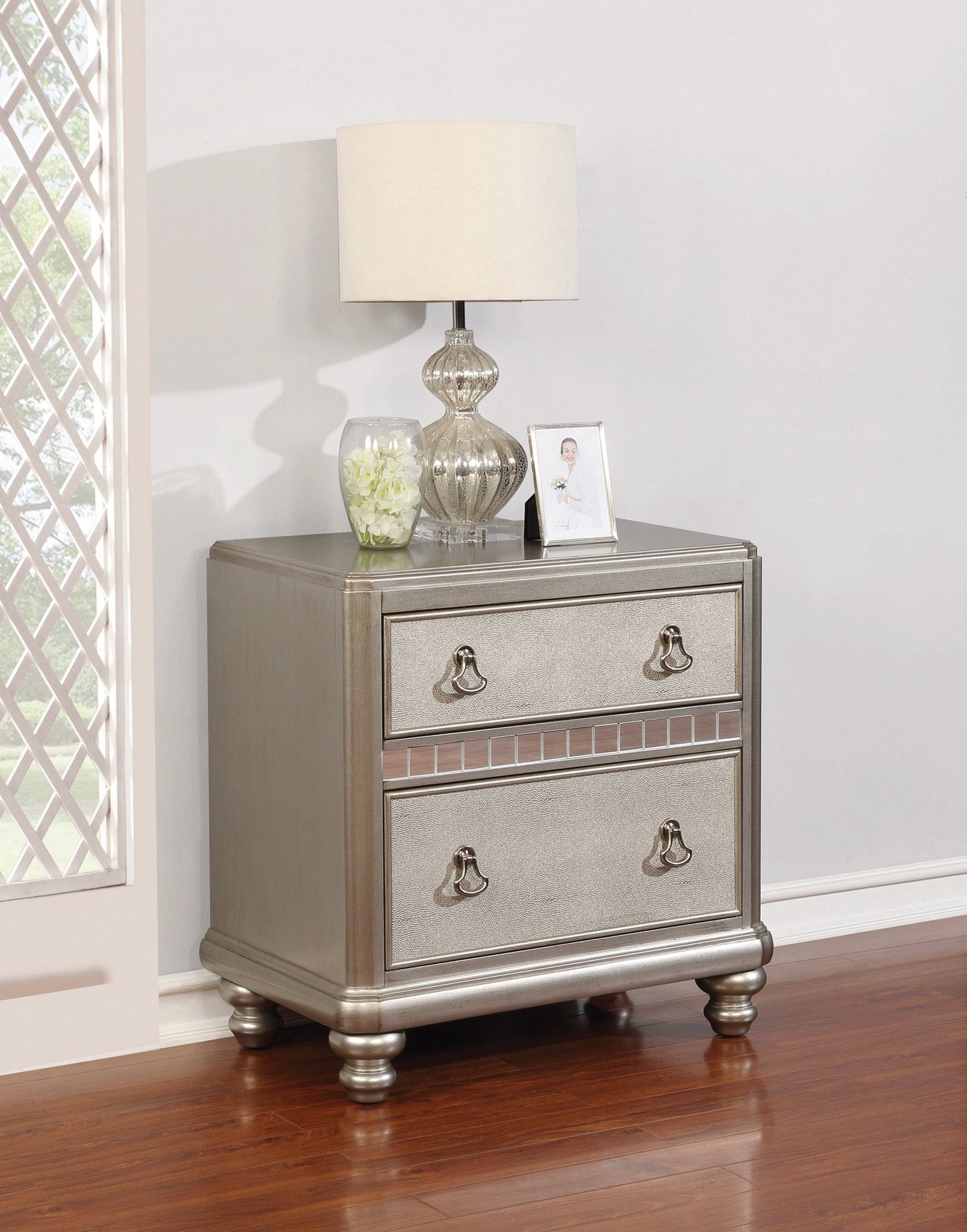 Bling Game 2-Drawer Nightstand Metallic Platinum - 204182 coastmega